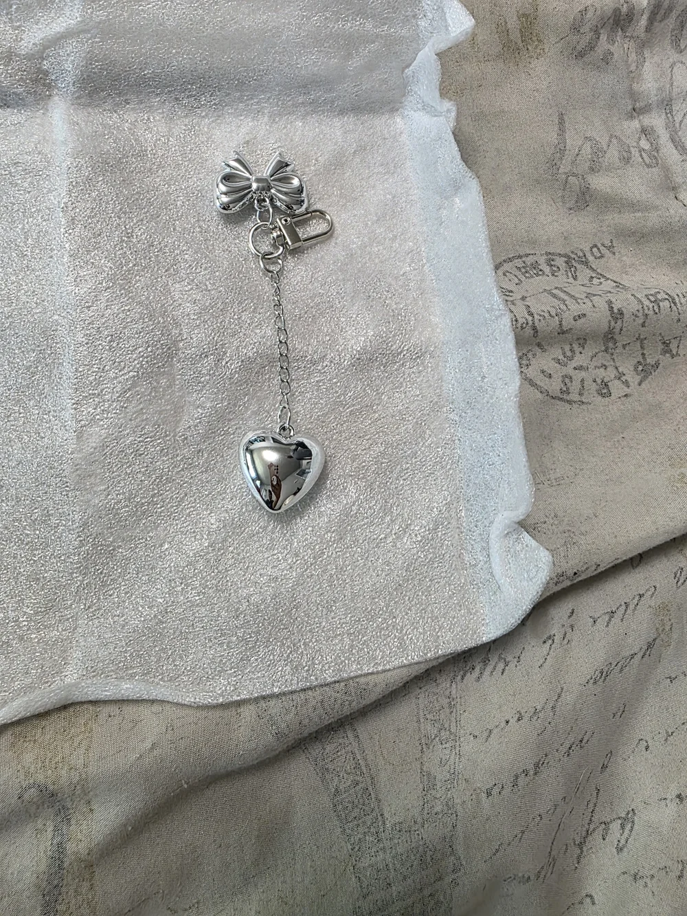 Silver Heart & Bow Dangle Purse Charm Or Keychain